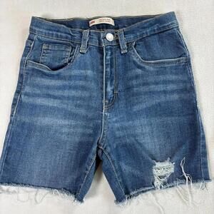Levi's 720 Women's 16 High Rise Super Skinny Denim Shorts Distressed Raw Hem Blu